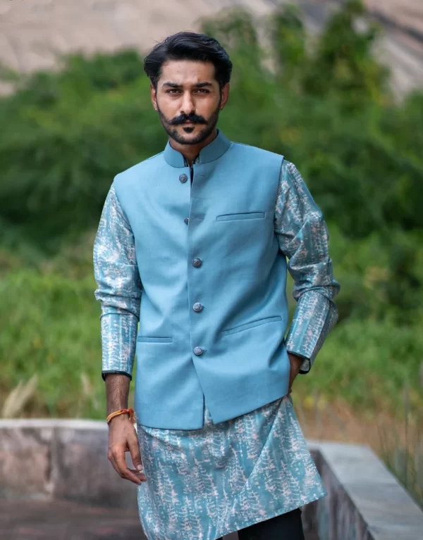 Victorian Azure Charm Bundi (Nehru Jacket)