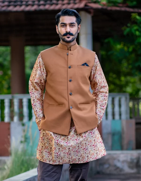 Fortified Legacy Tan Bundi (Nehru Jacket)