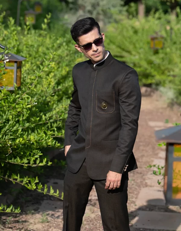 Tiger Battalion Luxury Textured Brown Bandhgala Suit