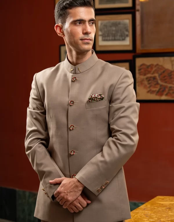 The Commander’s Light Beige Luxury Bandhgala Suit